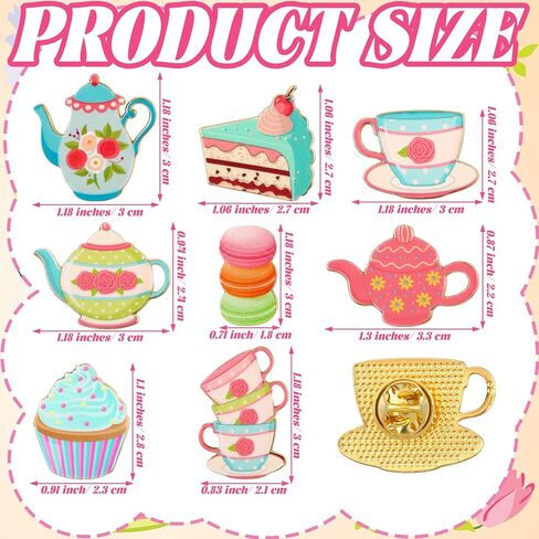 Yinkin 35 Pcs Spring Tea Party Decorations Tea Party Enamel Pins Bulk Teacup Cupcakes Teapot Lapel Pins Alloy Brooches for Girls Women Clothing Bag Hat Decor in Saudi Arabia