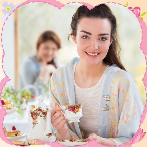 Yinkin 35 Pcs Spring Tea Party Decorations Tea Party Enamel Pins Bulk Teacup Cupcakes Teapot Lapel Pins Alloy Brooches for Girls Women Clothing Bag Hat Decor in Saudi Arabia