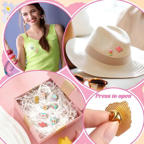 Yinkin 35 Pcs Spring Tea Party Decorations Tea Party Enamel Pins Bulk Teacup Cupcakes Teapot Lapel Pins Alloy Brooches for Girls Women Clothing Bag Hat Decor in Saudi Arabia