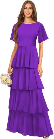 Tiered Chiffon Bridesmaid Dresses for Women with Flutter Sleeves A Line Long Formal Wedding Guest Dress in Saudi Arabia