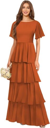 Tiered Chiffon Bridesmaid Dresses for Women with Flutter Sleeves A Line Long Formal Wedding Guest Dress in Saudi Arabia