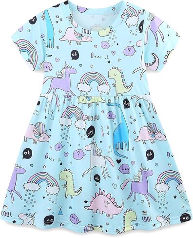 Toddler Girl Summer Short Sleeve Dress Casual Playwear Print Dresses 2-Pack in Saudi Arabia