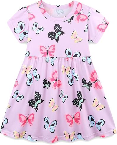 Toddler Girl Summer Short Sleeve Dress Casual Playwear Print Dresses 2-Pack in Saudi Arabia