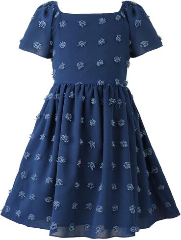 Girl's Short Sleeved Square Neck Pure Cotton T-Shirt Skirt, Suitable for Children with a Height of 110-160cm in Saudi Arabia