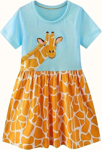 Girl's Short Sleeved Round Neck Pure Cotton T-Shirt Dress, Suitable for Children Aged 2-7 in Saudi Arabia