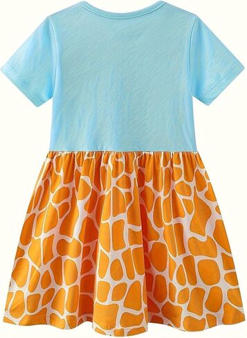 Girl's Short Sleeved Round Neck Pure Cotton T-Shirt Dress, Suitable for Children Aged 2-7 in Saudi Arabia