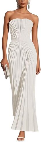 Strapless Satin Prom Dresses for Women Pleated A Line Long Corset Wedding Guest Dress in Saudi Arabia