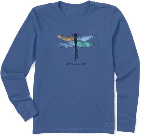 Life is Good. Women's Long Sleeve Crusher Tee Change Dragonfly, Vintage Blue in Saudi Arabia