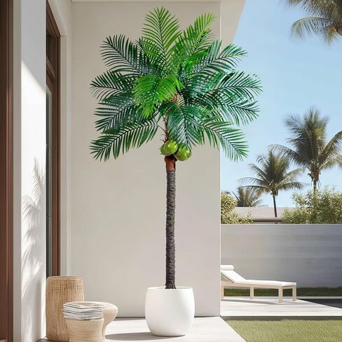 شجرة نخيل العنقاء الاصطناعية بطول 9.1 أقدام - شجرة استوائية كبيرة مزيفة بأوراق قابلة للتعديل، نخيل ساغو صناعي واقعي للديكور الداخلي والخارجي، الفناء، بجانب حمام السباحة، الفناء، غرفة المعيشة، المكتب in Kuwait
