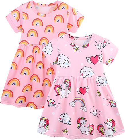 Toddler Girl Summer Short Sleeve Dress Casual Playwear Print Dresses 2-Pack in Saudi Arabia