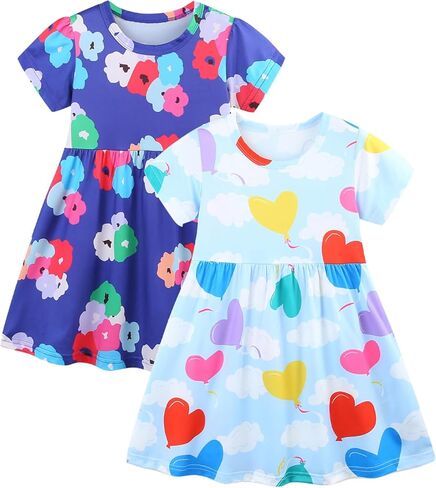 Toddler Girl Summer Short Sleeve Dress Casual Playwear Print Dresses 2-Pack in Saudi Arabia