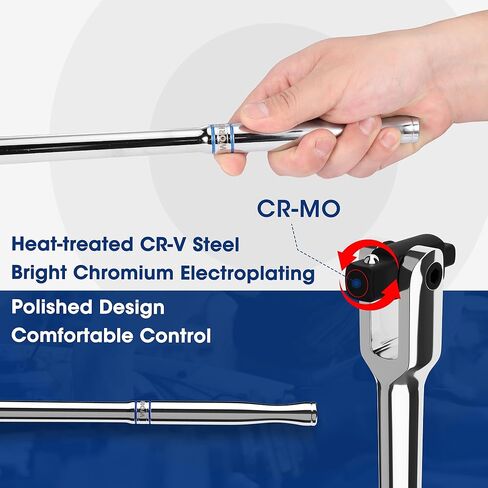 WORKPRO 16-inch Dual Drive Breaker Bar, 3/8" & 1/2" Drive, Heavy Duty Breaker Bars with 360° Flex Head, Spring-loaded Detent Ball, CR-MO Head, Premium Chrome Vanadium Steel with Black Phosphate Finish in Saudi Arabia