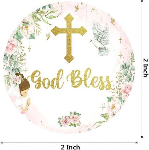 ملصقات متقاطعة أنيقة باللونين الوردي والذهبي مقاس 2 بوصة ملصقات ملصقات God Bless للمعمودية الدينية والتأكيد والتعميد والتواصل الأول - عدد 50 in Kuwait