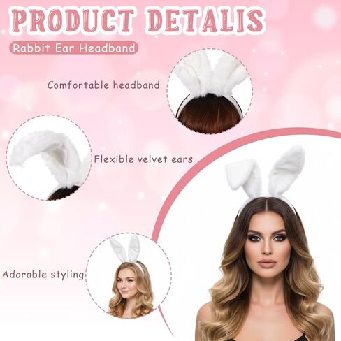 Furry Cute Rabbit Ears Headbands Bunny Easter Headband, White Bunny Ears Headband – Easter Bunny Ears, Flexible Wire Inside for Shapeable Styles for Cosplay, Halloween Costume Parties in Saudi Arabia