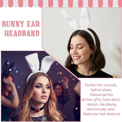 Furry Cute Rabbit Ears Headbands Bunny Easter Headband, White Bunny Ears Headband – Easter Bunny Ears, Flexible Wire Inside for Shapeable Styles for Cosplay, Halloween Costume Parties in Saudi Arabia