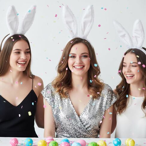 Furry Cute Rabbit Ears Headbands Bunny Easter Headband, White Bunny Ears Headband – Easter Bunny Ears, Flexible Wire Inside for Shapeable Styles for Cosplay, Halloween Costume Parties in Saudi Arabia