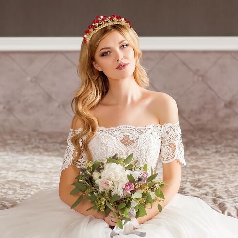 Toyvian Red Rose Rhinestone Crown: Bridal Tiara Wedding Headdress with Pearls and Alloy Rose - Halloween Queen Crystal Headbands - Beauty Beast Crown Jewelry for Women in Saudi Arabia