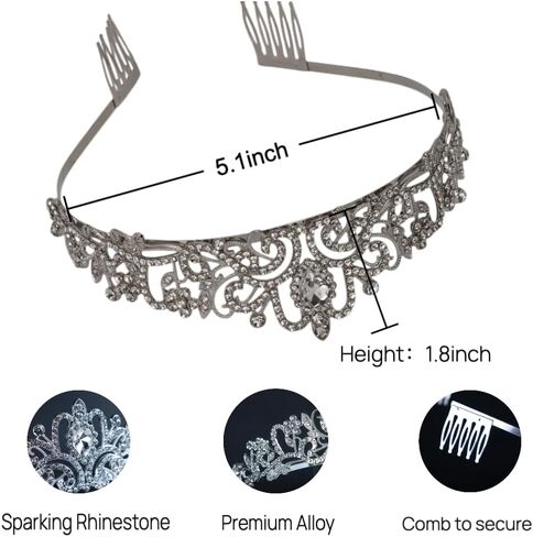 تاج لوناريفو ووشاح فارغ، تاج كريستالي فضي مع وشاح أبيض عادي للنساء والفتيات، مخصص لحفلات الزفاف، وأعياد الميلاد، والحفلات الراقصة، والعروس، والتخرج، ومسابقة الجمال، والأم المستقبلية in Kuwait