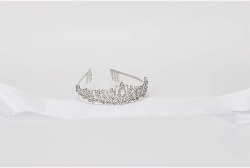 تاج لوناريفو ووشاح فارغ، تاج كريستالي فضي مع وشاح أبيض عادي للنساء والفتيات، مخصص لحفلات الزفاف، وأعياد الميلاد، والحفلات الراقصة، والعروس، والتخرج، ومسابقة الجمال، والأم المستقبلية in Kuwait