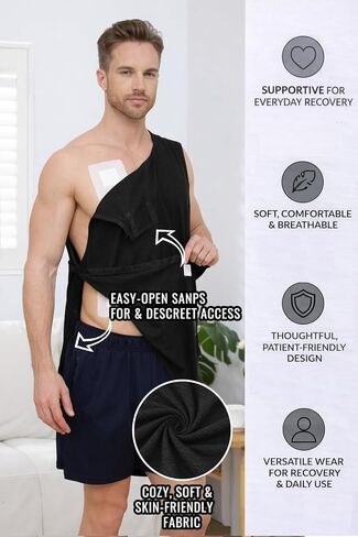 Men’s Shoulder Surgery Shirts with Snap Access Rotator Cuff Post Surgery Tank Top for Sling Chemo Port Recovery Top in Saudi Arabia