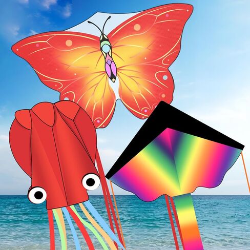 طائرة ورقية على شكل فراشة للأطفال من عمر 4-8 8-12، طائرات ورقية للأطفال سهلة الطيران، طائرة ورقية ملونة للبالغين والمبتدئين، طائرة ورقية كبيرة على الشاطئ للأنشطة الخارجية في حديقة الشاطئ، هدية عيد الفصح للأطفال الأولاد والبنات (أرجواني وأصفر) in Kuwait