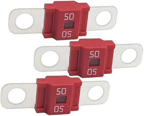 3 قطع AMI/Midi Fuse، 50 Amp Fuse، وصلات صمامات عالية التيار على شكل مسطح، للسيارات والشاحنات والحافلات والقوافل ومركبات البناء (أحمر) in Kuwait