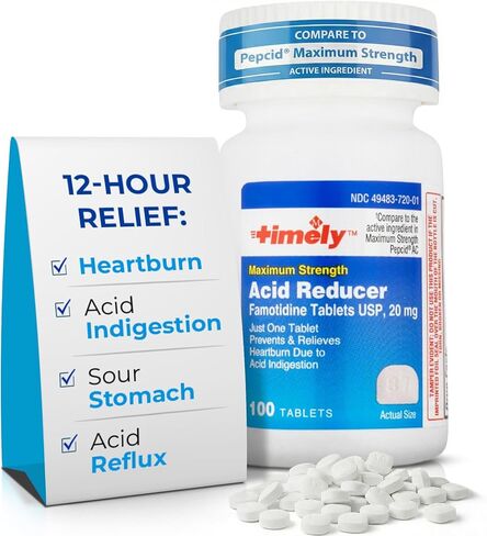TIME-CAP LABS, INC. Timely Acid Reducer Famotidine 20mg - 100 Tablets - Effective Heartburn Relief for Adults & Children 12 Years & Over in Kuwait