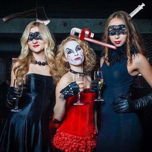 6 قطع من عصابة رأس سكين الهالوين - سكين بلاستيكي، فأس، منجل، مفتاح ربط، مطرقة وحقنة ملحقات مخيفة لحفلة تنكرية زومبي، دعامات الهالوين مع 30 قطعة من ملصقات الوشم المؤقت للهالوين in Kuwait