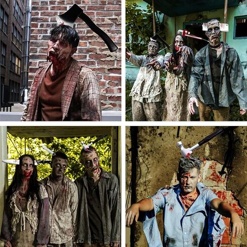 6 قطع من عصابة رأس سكين الهالوين - سكين بلاستيكي، فأس، منجل، مفتاح ربط، مطرقة وحقنة ملحقات مخيفة لحفلة تنكرية زومبي، دعامات الهالوين مع 30 قطعة من ملصقات الوشم المؤقت للهالوين in Kuwait