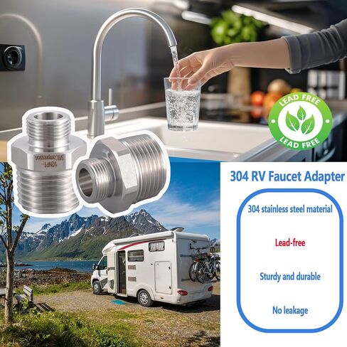 محول صنبور RV 304 (خالي من الرصاص)، محول صنبور مخفض 1/2 إلى 3/8 - تركيبات ضغط من الفولاذ المقاوم للصدأ 3/8، تركيب إمداد المياه لأنابيب المطبخ RV، (مجموعة من 2) in Kuwait