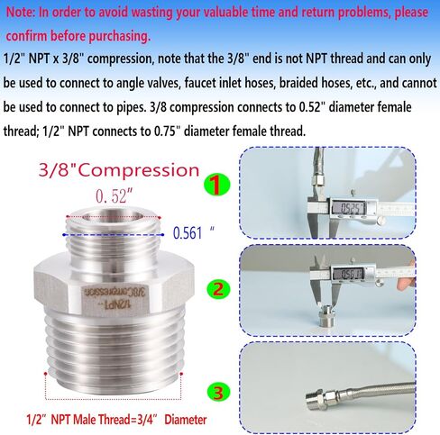 محول صنبور RV 304 (خالي من الرصاص)، محول صنبور مخفض 1/2 إلى 3/8 - تركيبات ضغط من الفولاذ المقاوم للصدأ 3/8، تركيب إمداد المياه لأنابيب المطبخ RV، (مجموعة من 2) in Kuwait