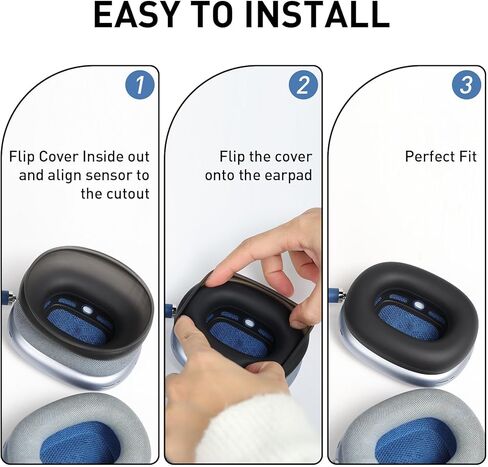 غطاء حافظة من السيليكون لجهاز AirPods Max، أغطية وسادات أذن بتصميم معزز لوسائد سماعات AirPods Max، حافظة أكواب الأذن، مجموعة لف عصابة الرأس، حماية كاملة من العرق لسماعات الأذن، أسود [4 في 1] in Kuwait