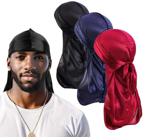Silky Long Tail Durag Head Wrap Breathable Satin Wave Cap Headscarf for Men and Women in Saudi Arabia