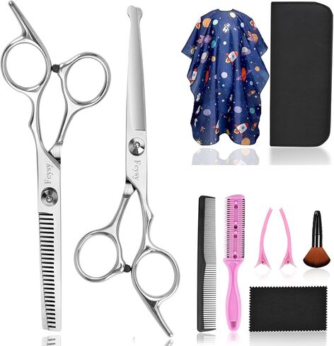 Hair Cutting Scissors Thinning Shears Set for Kids, Fcysy 6 in Children Safety Round Tip Haircut Shears Kit, Stainless Steel Hair Cutting Tools for Toddlers, Boys & Girls Home Use Grooming in Kuwait