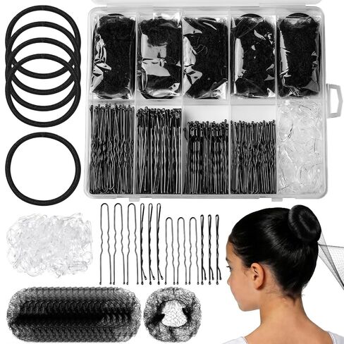 YGDZ Hair Bun Accessories for Kids, Ballet Dance Stuff with Black Invisible Hair Nets for Buns, Bobby Pins, Hair Pins, Elastic Hair Ties, Dance Competition Must Haves for Ballet Girls, Women, Black in Saudi Arabia