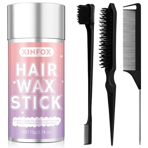 Hair Wax Stick, Slick Back Hair Brush, Wax Stick for Flyaways, Rat Tail Comb Edge Brush Styling Tool Set Accessories for Women Girls(Black) in Kuwait