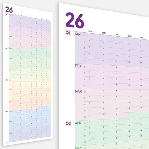 Large Wall Calendar 2026 (39 x 17 inches - Rolled) Dry Erase Calendar for Wall, Erasable Wall Planner, Vertical Layout, Quality Large Print, Gloss Lamination, Colorful Design. in Kuwait