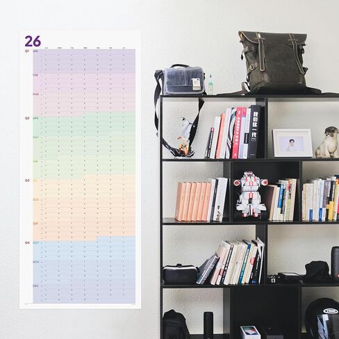 Large Wall Calendar 2026 (39 x 17 inches - Rolled) Dry Erase Calendar for Wall, Erasable Wall Planner, Vertical Layout, Quality Large Print, Gloss Lamination, Colorful Design. in Kuwait