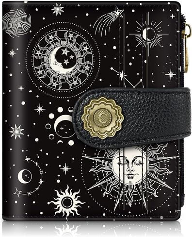 Chelmon Celestial Symphony Small Wallet Woman RFID Blocking, PU Leather Bifold Credit Card Ladies Wallets with ID Window, Cute Zipper Coin Pocket Purse for Girls in Saudi Arabia