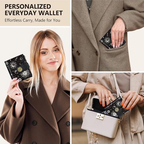 Chelmon Celestial Symphony Small Wallet Woman RFID Blocking, PU Leather Bifold Credit Card Ladies Wallets with ID Window, Cute Zipper Coin Pocket Purse for Girls in Saudi Arabia