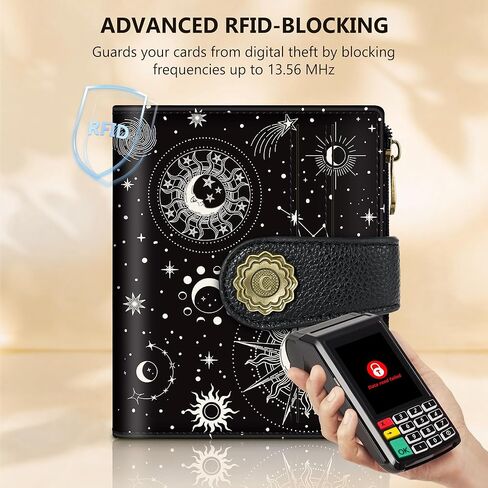 Chelmon Celestial Symphony Small Wallet Woman RFID Blocking, PU Leather Bifold Credit Card Ladies Wallets with ID Window, Cute Zipper Coin Pocket Purse for Girls in Saudi Arabia