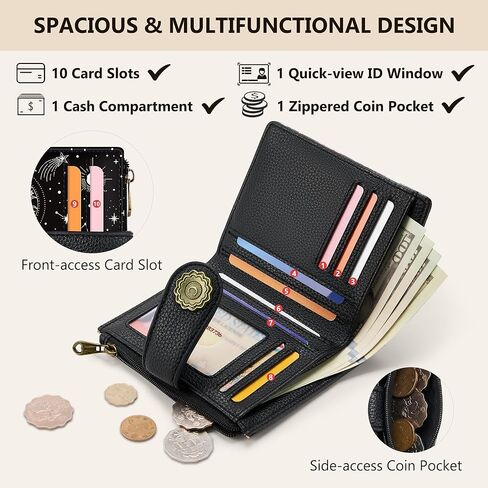 Chelmon Celestial Symphony Small Wallet Woman RFID Blocking, PU Leather Bifold Credit Card Ladies Wallets with ID Window, Cute Zipper Coin Pocket Purse for Girls in Saudi Arabia