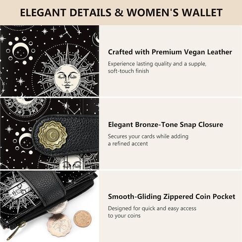 Chelmon Celestial Symphony Small Wallet Woman RFID Blocking, PU Leather Bifold Credit Card Ladies Wallets with ID Window, Cute Zipper Coin Pocket Purse for Girls in Saudi Arabia