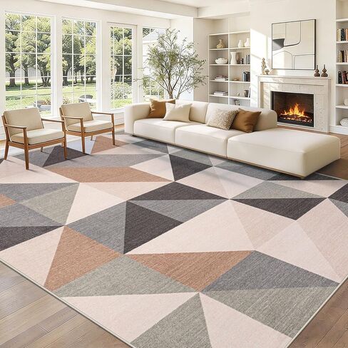 Washable Rug 8x10 Area Rugs: Modern Geometric Area Rug for Living Room Non-Slip Neutral Soft Carpet Low Pile Stain Resistant Indoor Rugs for Bedroom Nursery Dining Room Office (Light Blue, 8'X10') in Saudi Arabia