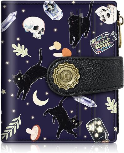 Chelmon Celestial Symphony Small Wallet Woman RFID Blocking, PU Leather Bifold Credit Card Ladies Wallets with ID Window, Cute Zipper Coin Pocket Purse for Girls in Saudi Arabia