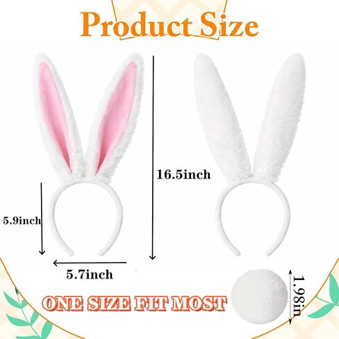 آذان أرنب كبيرة وذيل طويل من فروي آذان أرنب عقال أرنب أذن عقال وذيل قطيفة قابلة للانحناء آذان أرنب هيرباند زي أرنب لحفلة عيد الفصح والهالوين التنكرية للحفلات التنكرية على شكل حيوان in Kuwait