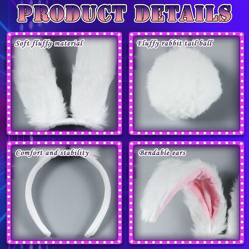 آذان أرنب كبيرة وذيل طويل من فروي آذان أرنب عقال أرنب أذن عقال وذيل قطيفة قابلة للانحناء آذان أرنب هيرباند زي أرنب لحفلة عيد الفصح والهالوين التنكرية للحفلات التنكرية على شكل حيوان in Kuwait