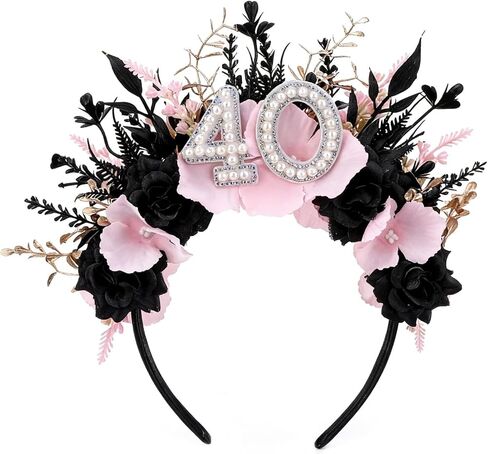 عصابة رأس لعيد الميلاد على شكل زهرة سوداء - عصابة شعر لعيد الميلاد مرصعة باللؤلؤ للنساء هدية رائعة للحفلات in Kuwait