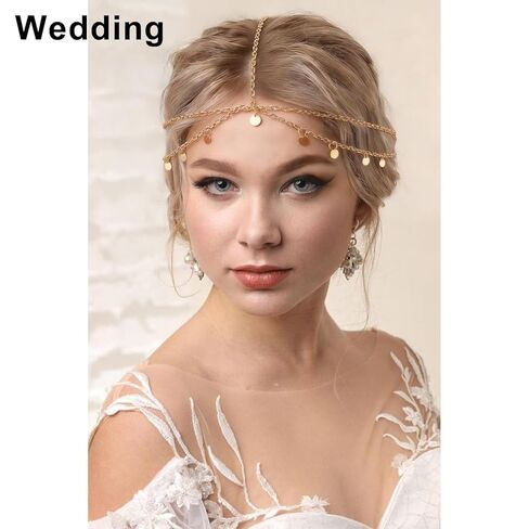 SuPoo 2 حزم سلسلة الرأس الذهبية للنساء البوهيمي حجر الراين المصرية خوذة قابل للتعديل الطبقات الشعر سلسلة رئيس المجوهرات الترتر سلسلة الجبين لملابس الشاطئ الزفاف in Kuwait