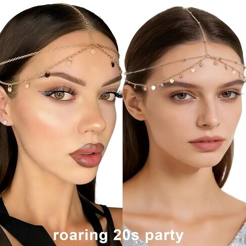 SuPoo 2 حزم سلسلة الرأس الذهبية للنساء البوهيمي حجر الراين المصرية خوذة قابل للتعديل الطبقات الشعر سلسلة رئيس المجوهرات الترتر سلسلة الجبين لملابس الشاطئ الزفاف in Kuwait